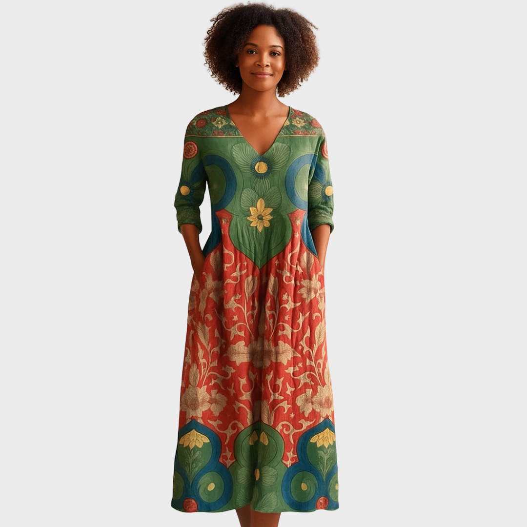 Klara - Pikk kleit retro-lillemustriga