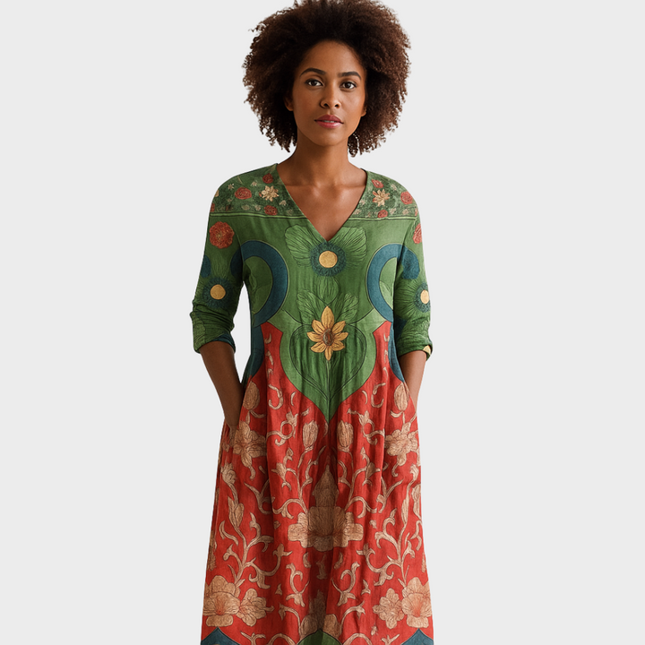 Klara - Pikk kleit retro-lillemustriga