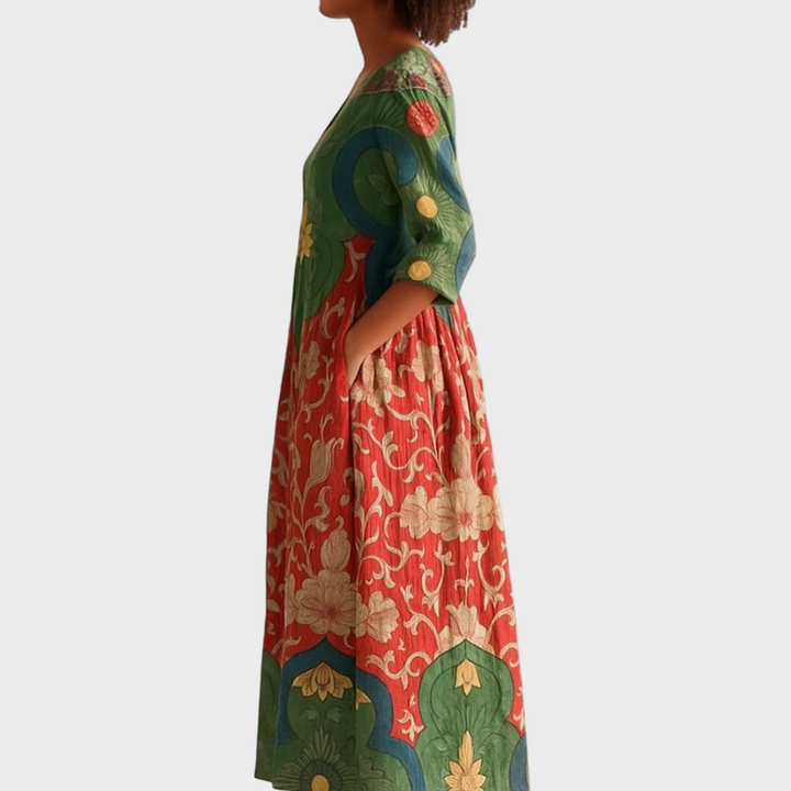 Klara - Pikk kleit retro-lillemustriga