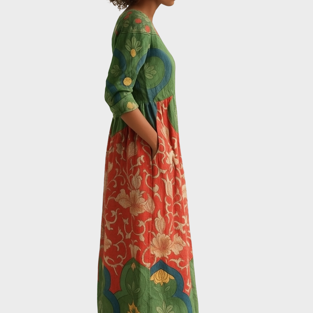 Klara - Pikk kleit retro-lillemustriga