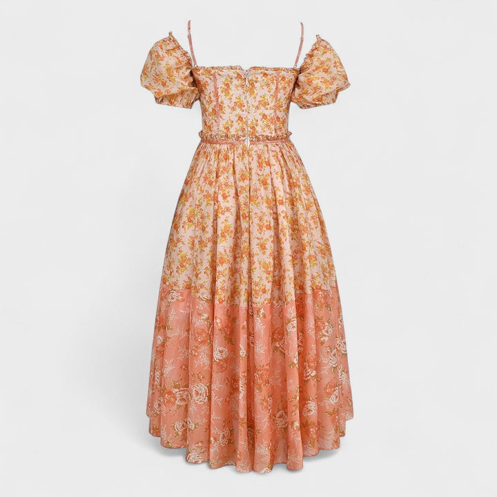 Valentina - koraalne lilleline kleit