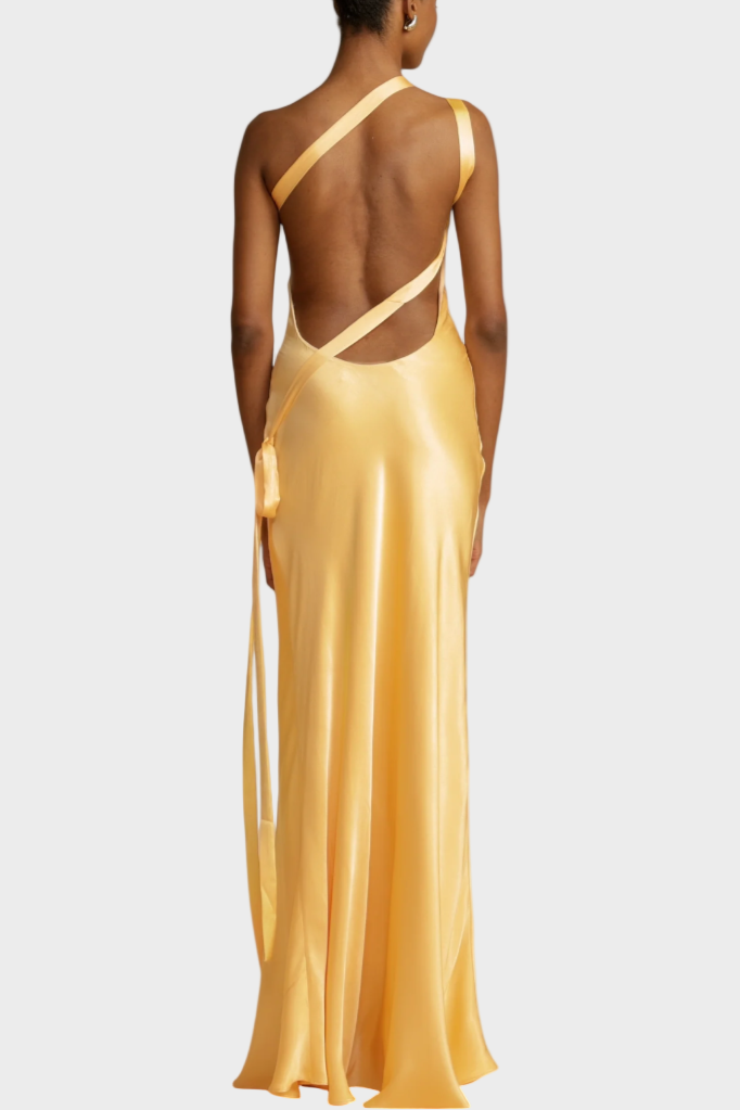 Lucra - Maxi Dress, Size S, with dangling straps and an open back