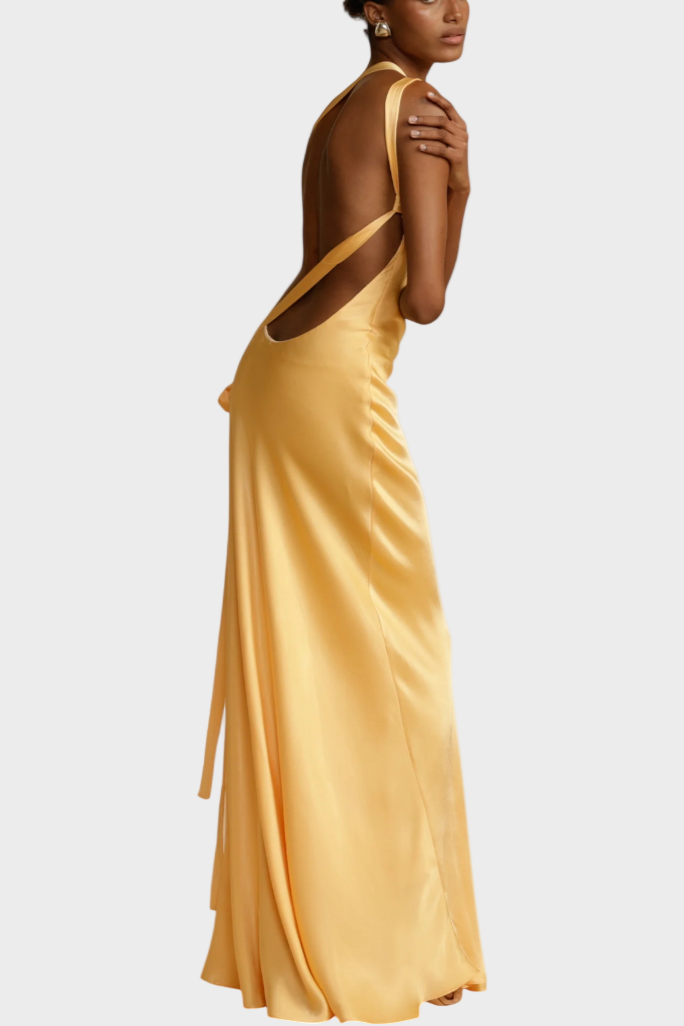Lucra - Maxi Dress, Size S, with dangling straps and an open back