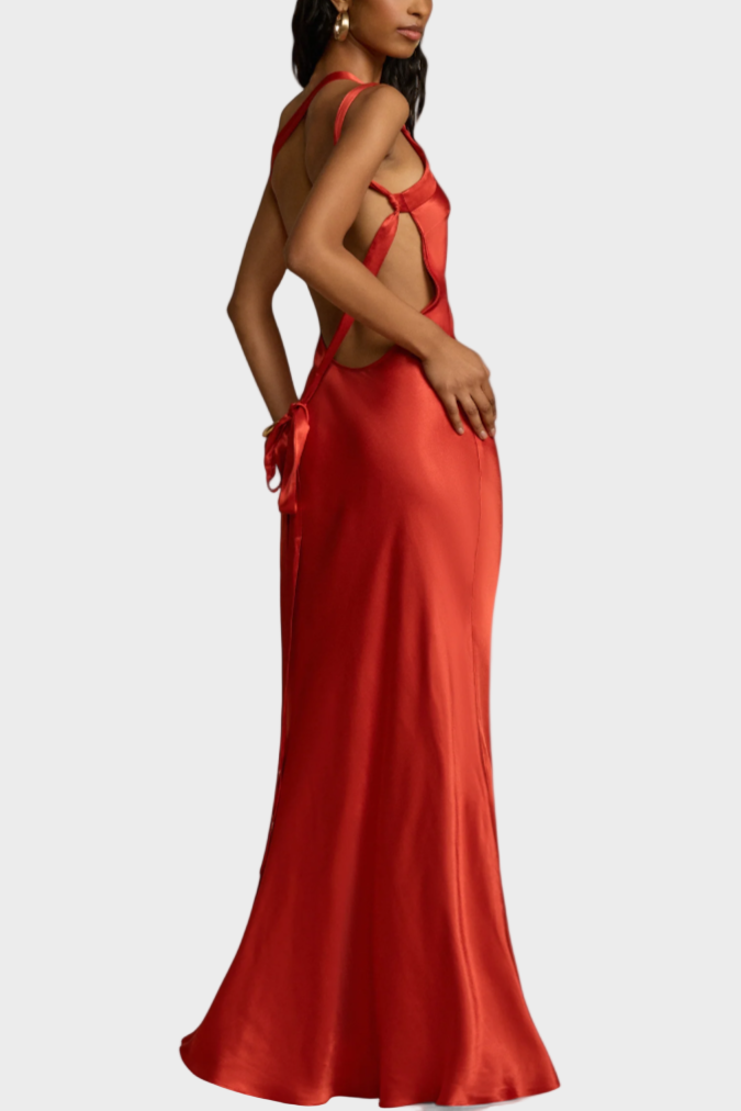 Lucra - Maxi Dress, Size S, with dangling straps and an open back