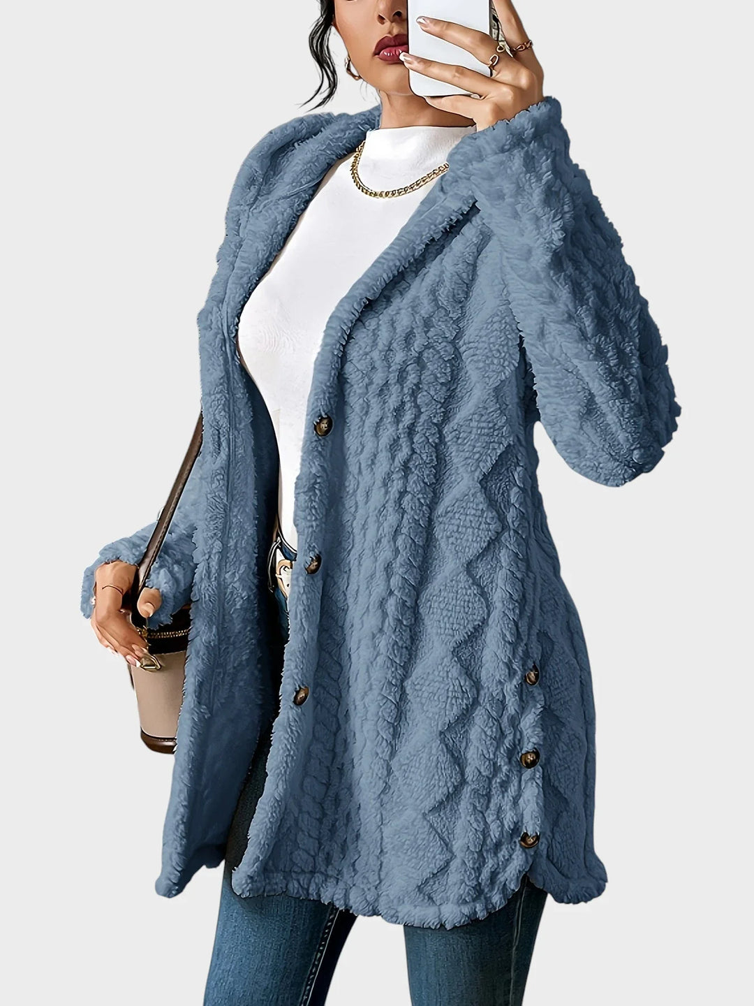 Vesna - plüüsist kardigan kapuutsiga