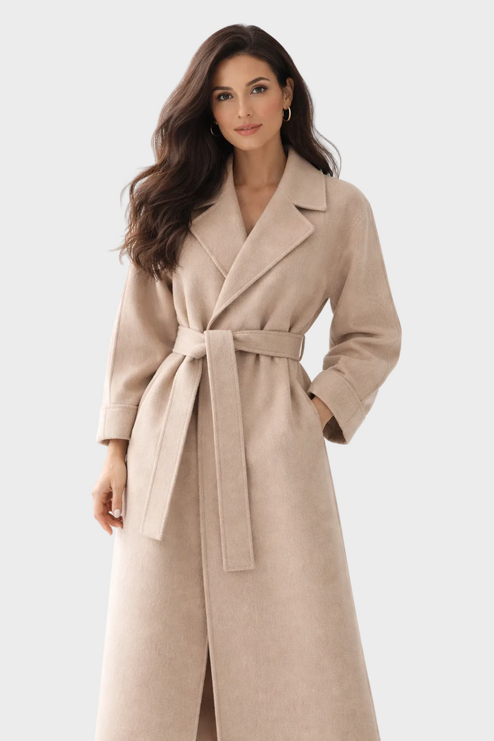 Lana - Elegantne pikk mantel vööga