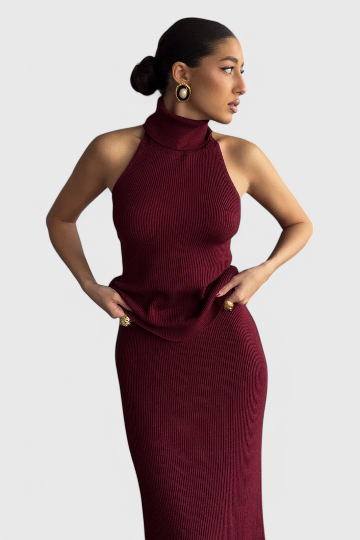 Rhea - Midi Dress in Kanalriidest Fabric, Backless