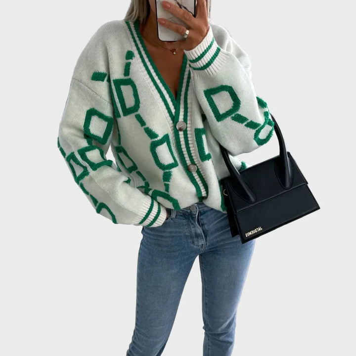 Moderen – kootud kardigan geomeetrilise motiiviga