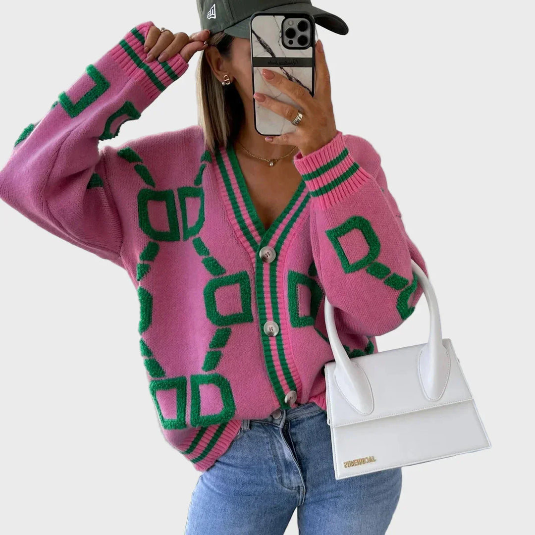 Moderen – kootud kardigan geomeetrilise motiiviga