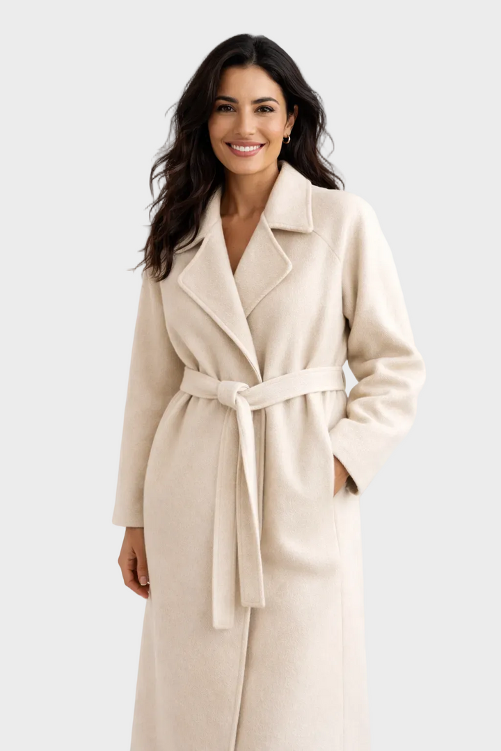 Lana - Elegantne pikk mantel vööga