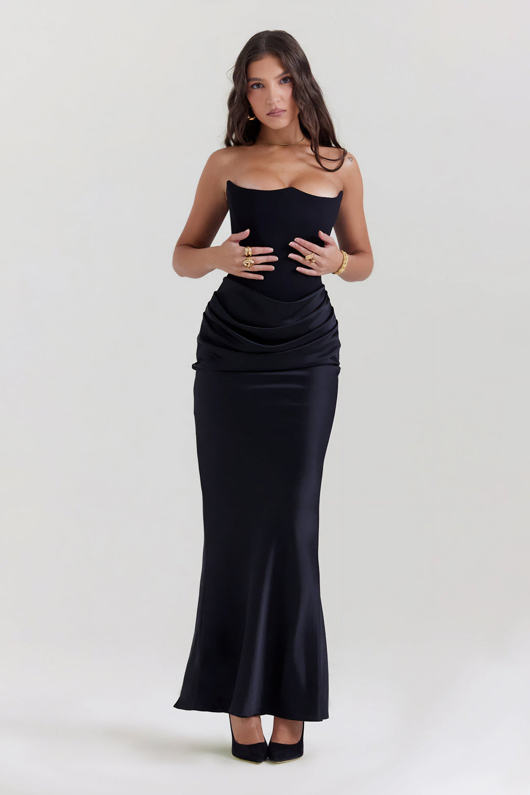 Emily - Strapless Maxi Dress with Draped Detailing