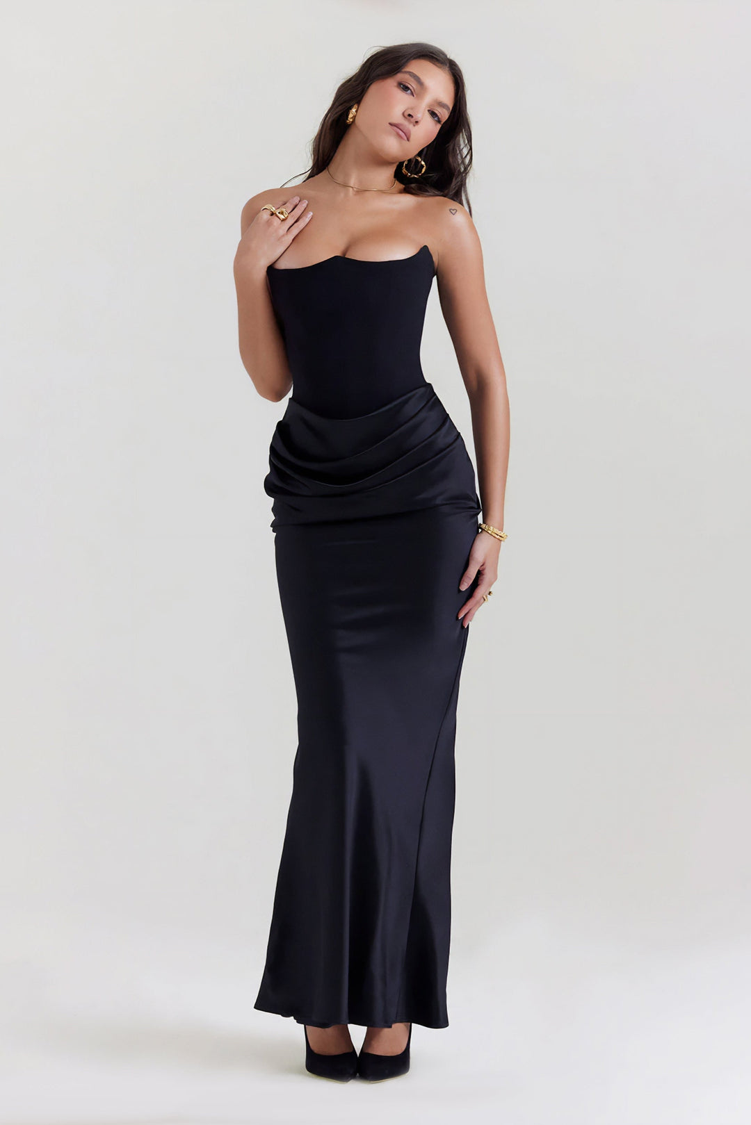 Emily - Strapless Maxi Dress with Draped Detailing