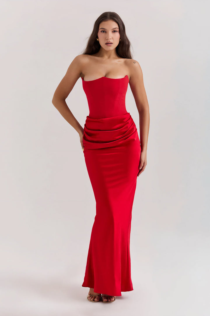 Emily - Strapless Maxi Dress with Draped Detailing