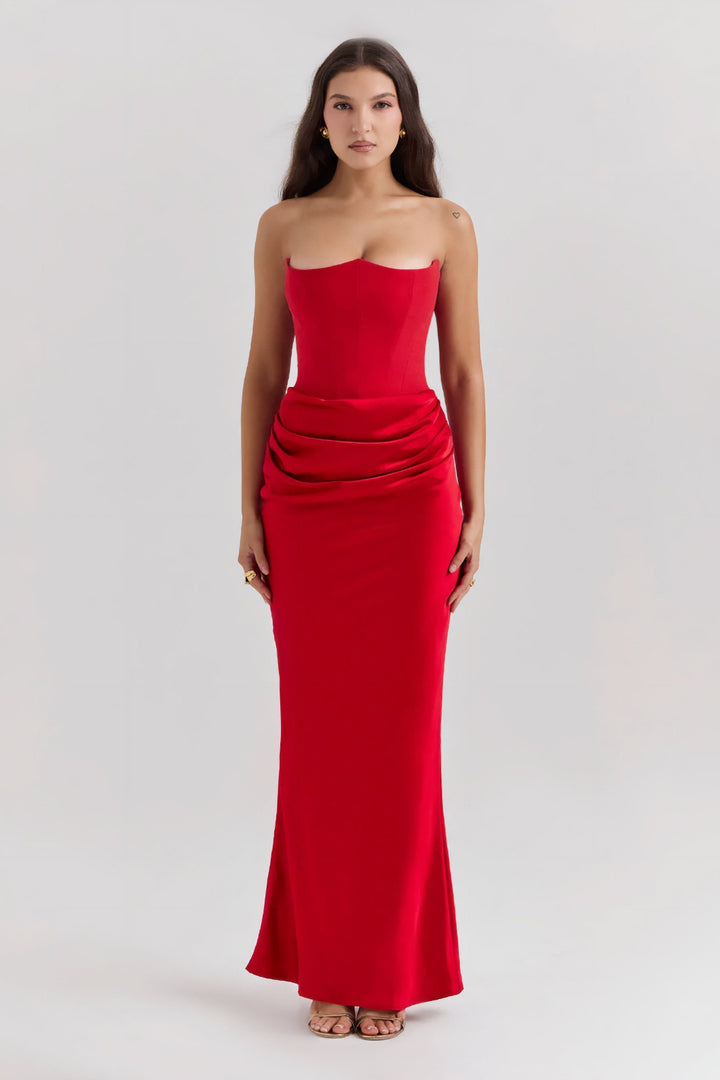 Emily - Strapless Maxi Dress with Draped Detailing