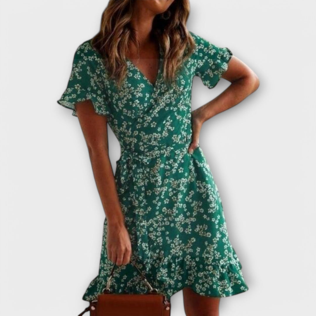 Dalila - Short boho dress in green