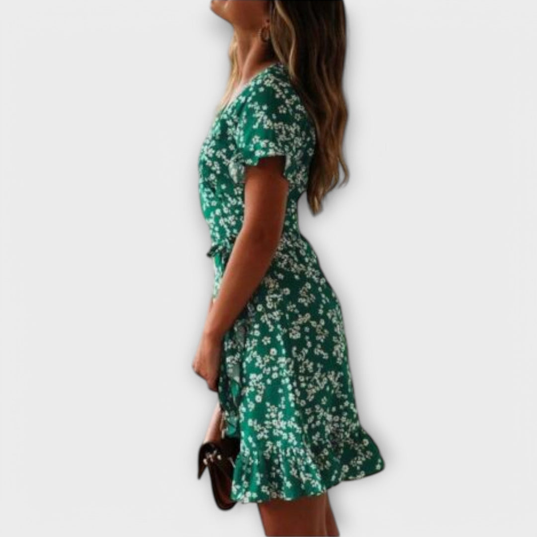 Dalila - Short boho dress in green