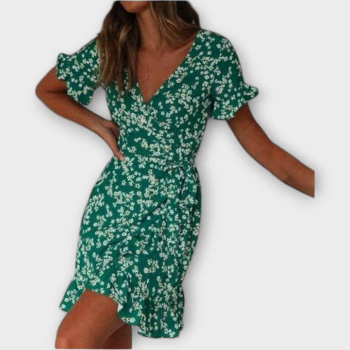 Dalila - Short boho dress in green