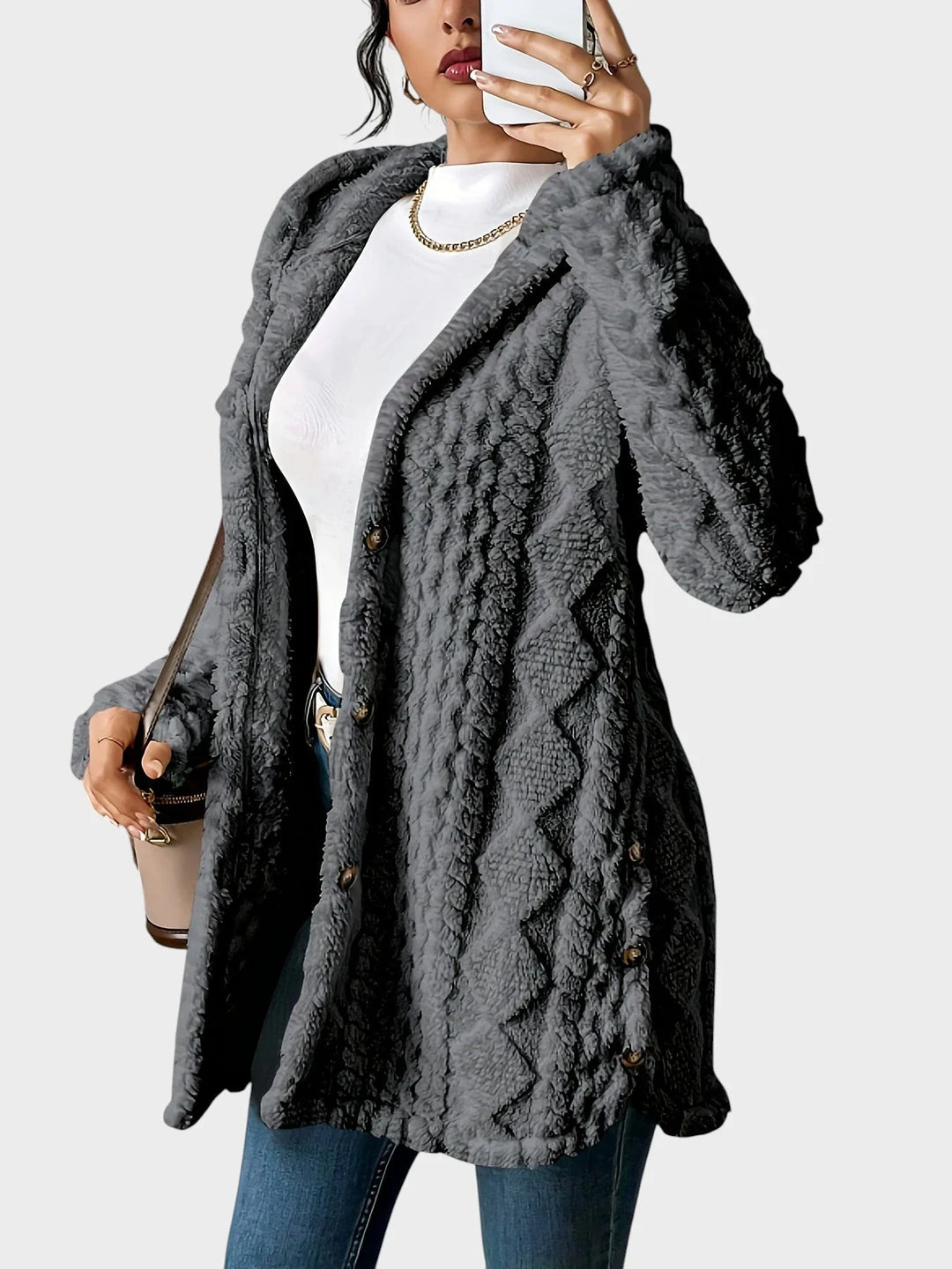 Vesna - plüüsist kardigan kapuutsiga