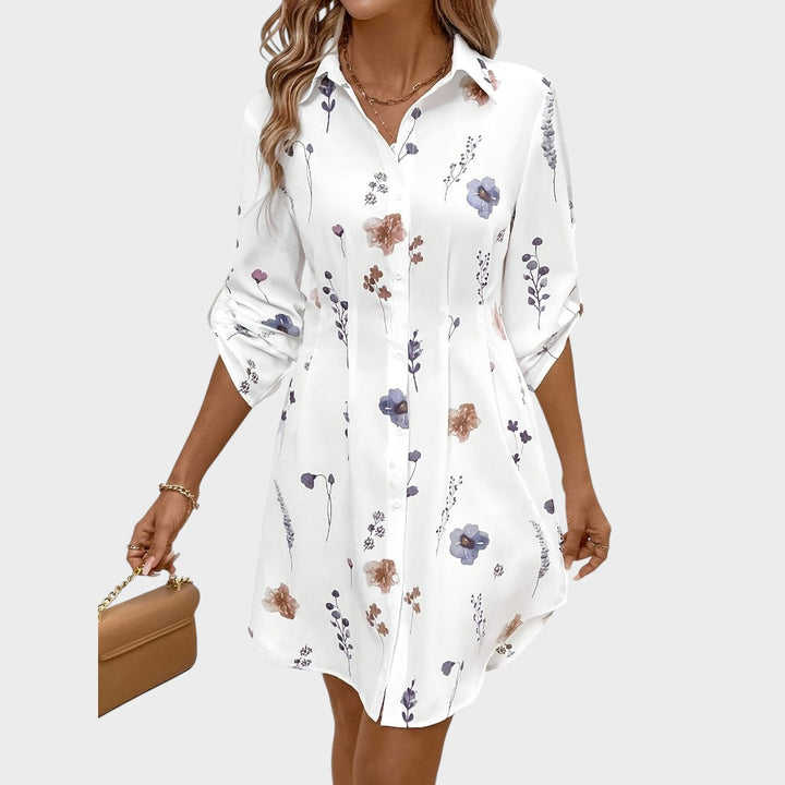 Noémia - Elegant floral-patterned dress with a shirt-style bodice