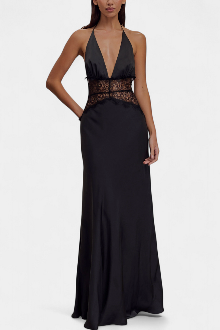 Ashanty - Long dress with halter neck and transparent slit detail