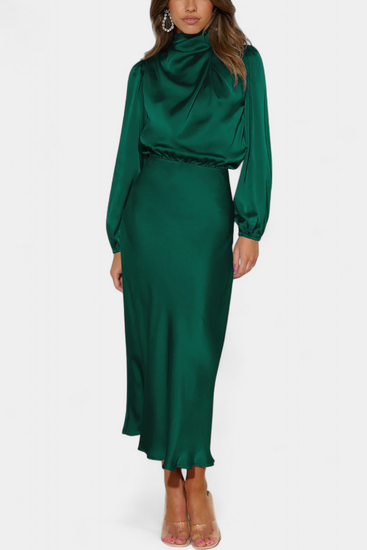 Cecila - Maxi dress with a high collar and floral pattern