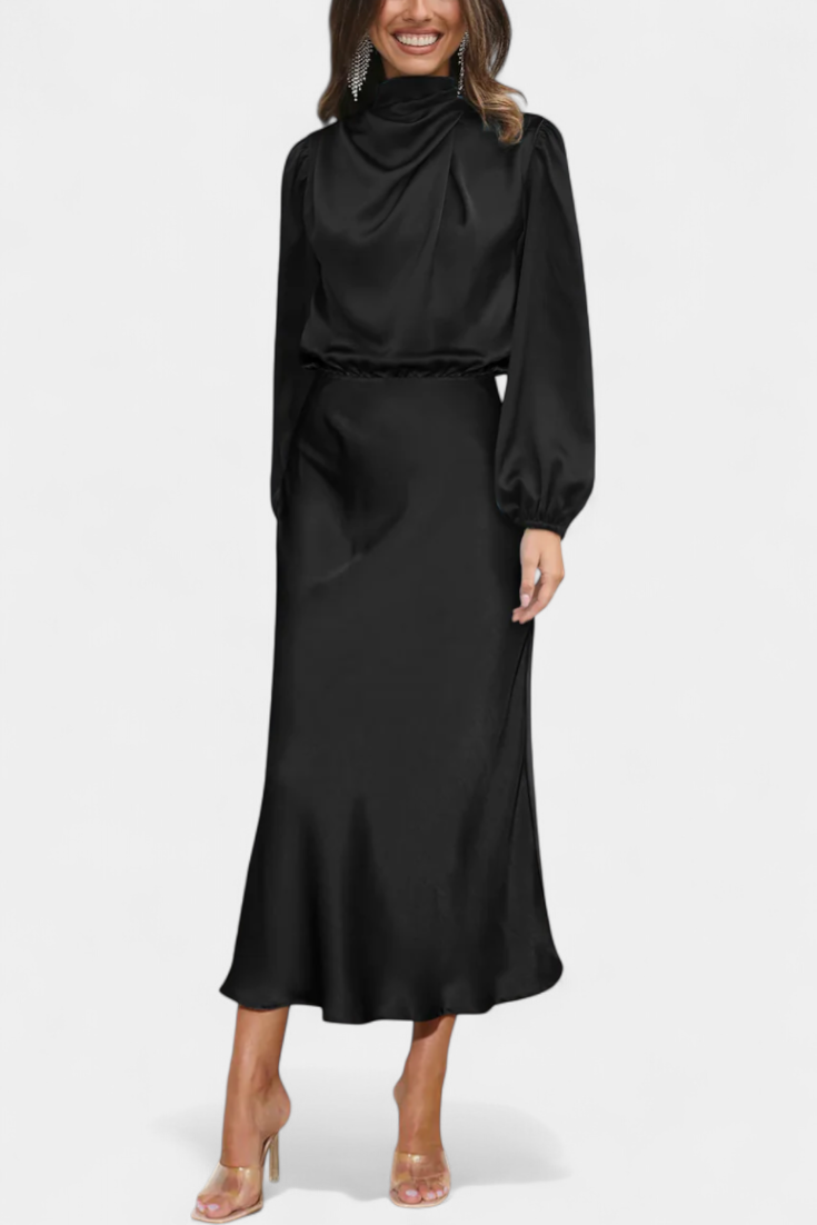 Cecila - Maxi dress with a high collar and floral pattern