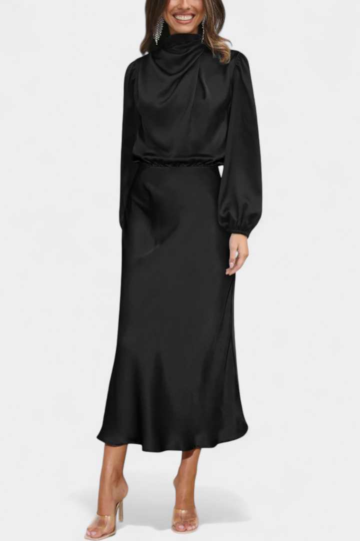 Cecila - Maxi dress with a high collar and floral pattern