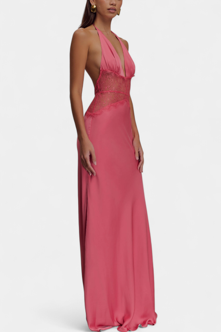 Ashanty - Long dress with halter neck and transparent slit detail