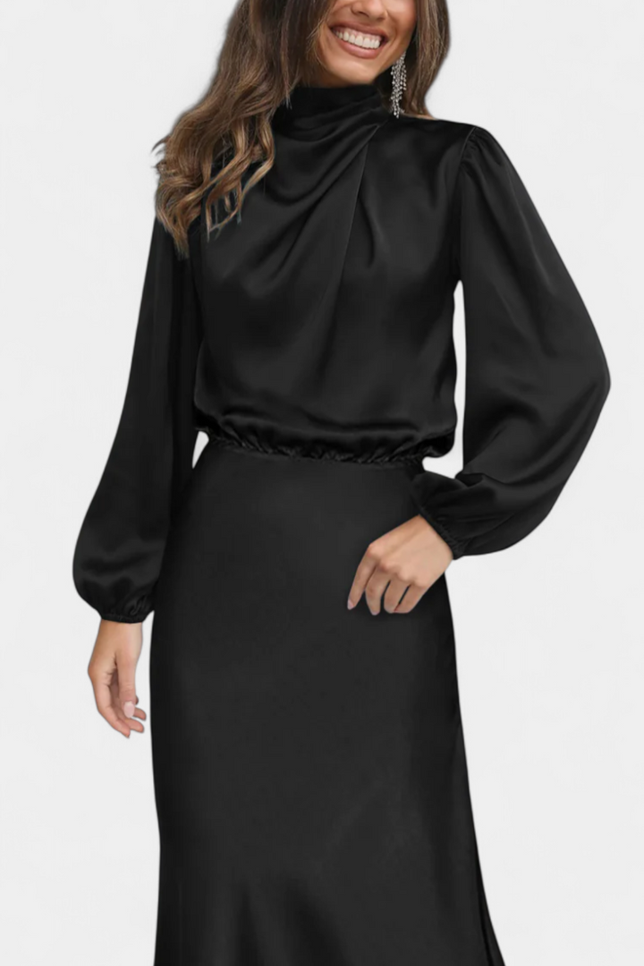 Cecila - Maxi dress with a high collar and floral pattern