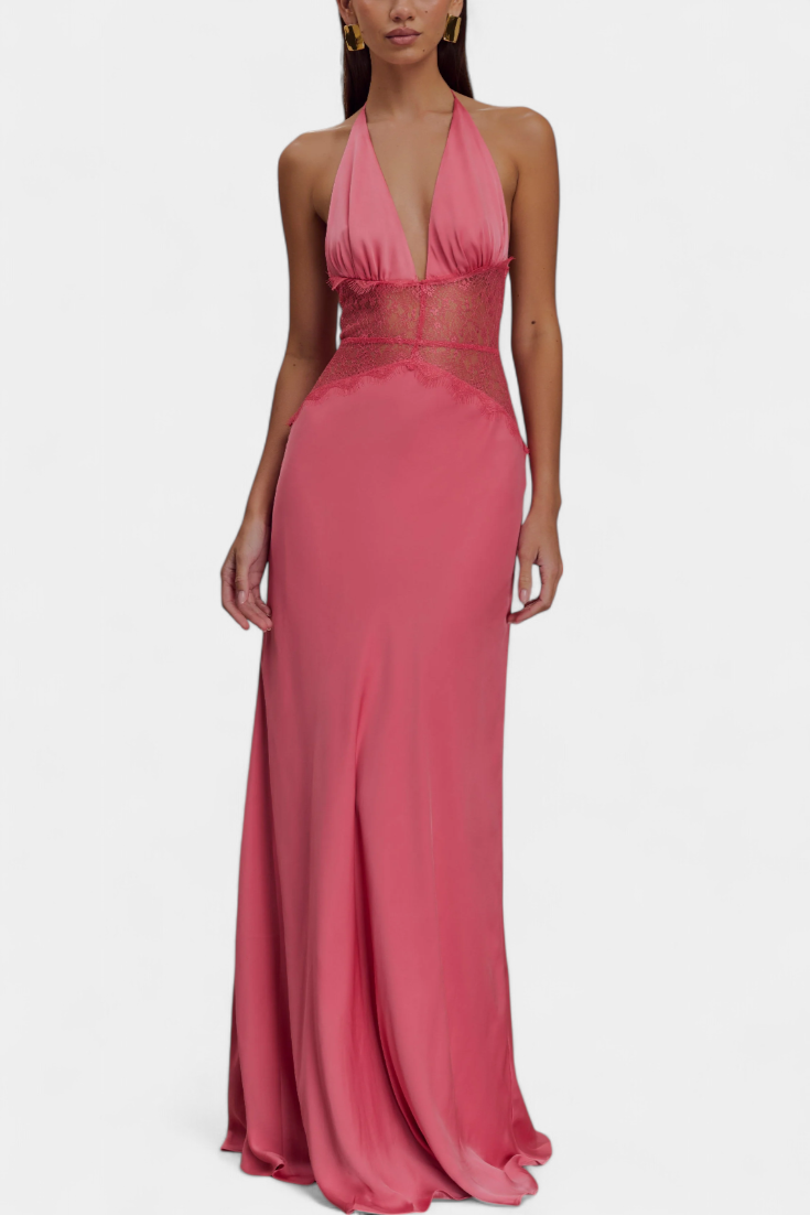 Ashanty - Long dress with halter neck and transparent slit detail
