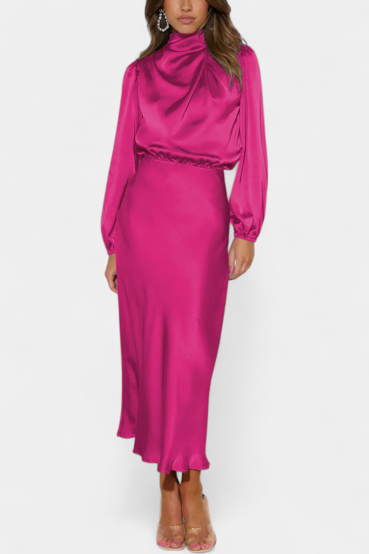 Cecila - Maxi dress with a high collar and floral pattern