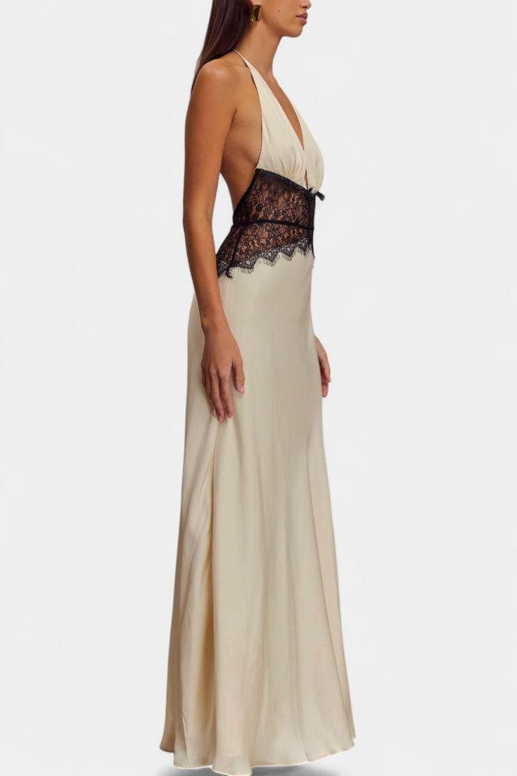 Ashanty - Long dress with halter neck and transparent slit detail