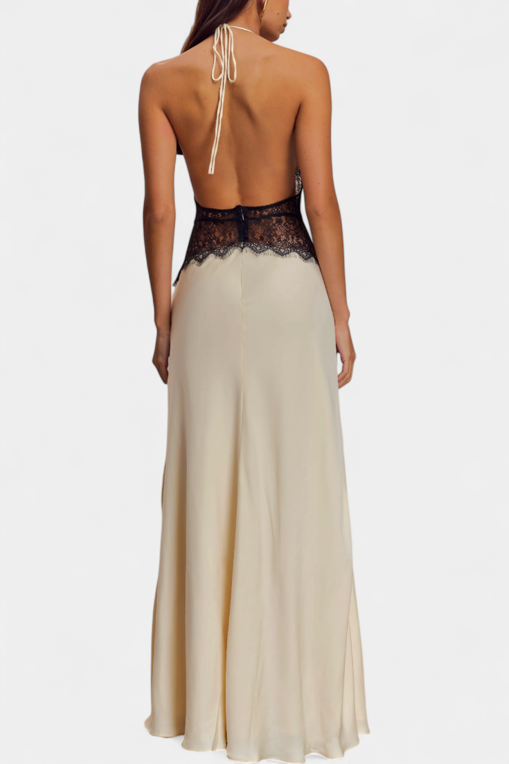 Ashanty - Long dress with halter neck and transparent slit detail