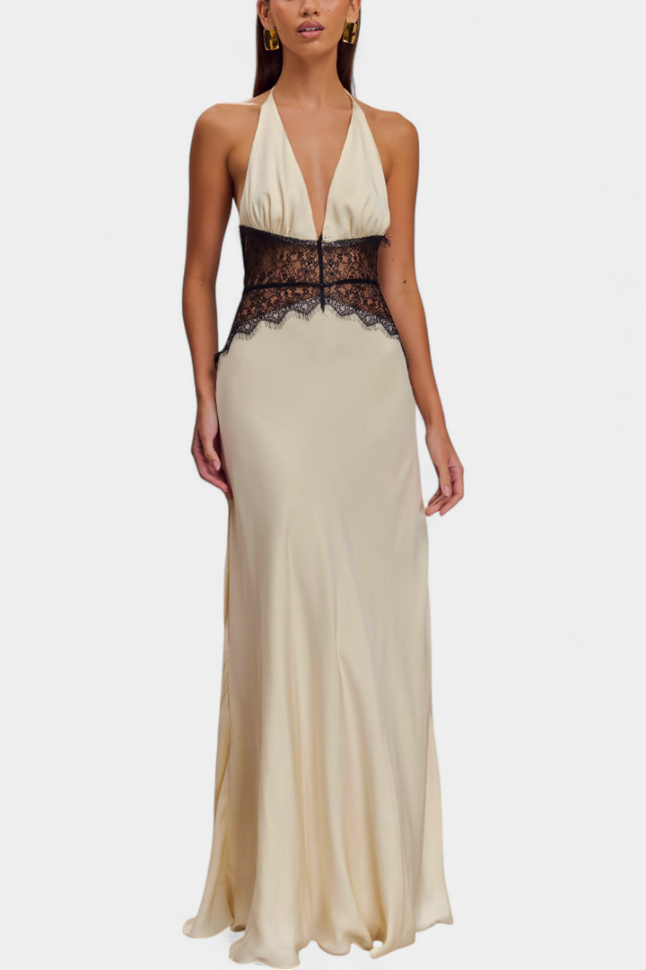 Ashanty - Long dress with halter neck and transparent slit detail