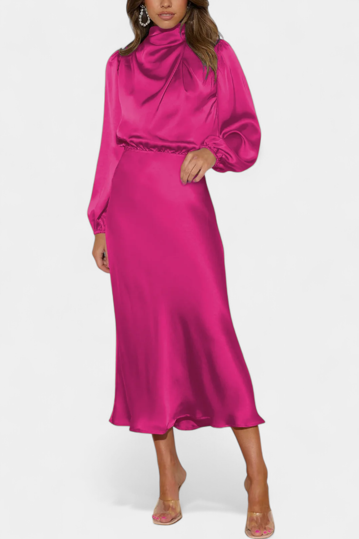 Cecila - Maxi dress with a high collar and floral pattern