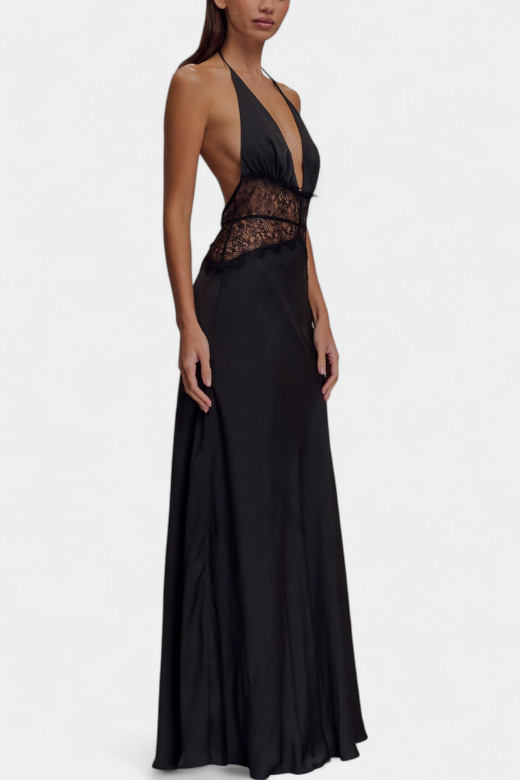 Ashanty - Long dress with halter neck and transparent slit detail