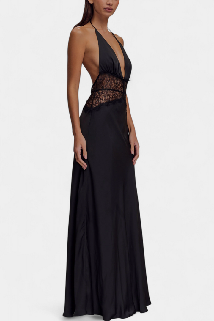 Ashanty - Long dress with halter neck and transparent slit detail