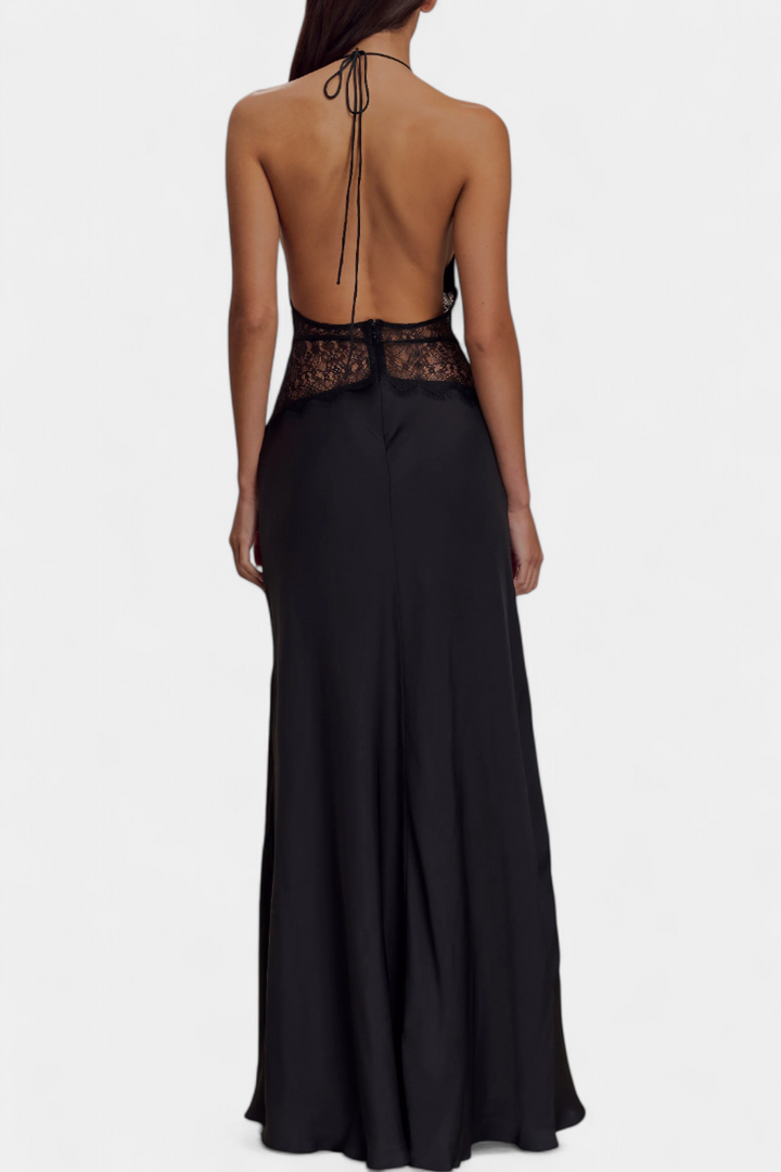 Ashanty - Long dress with halter neck and transparent slit detail