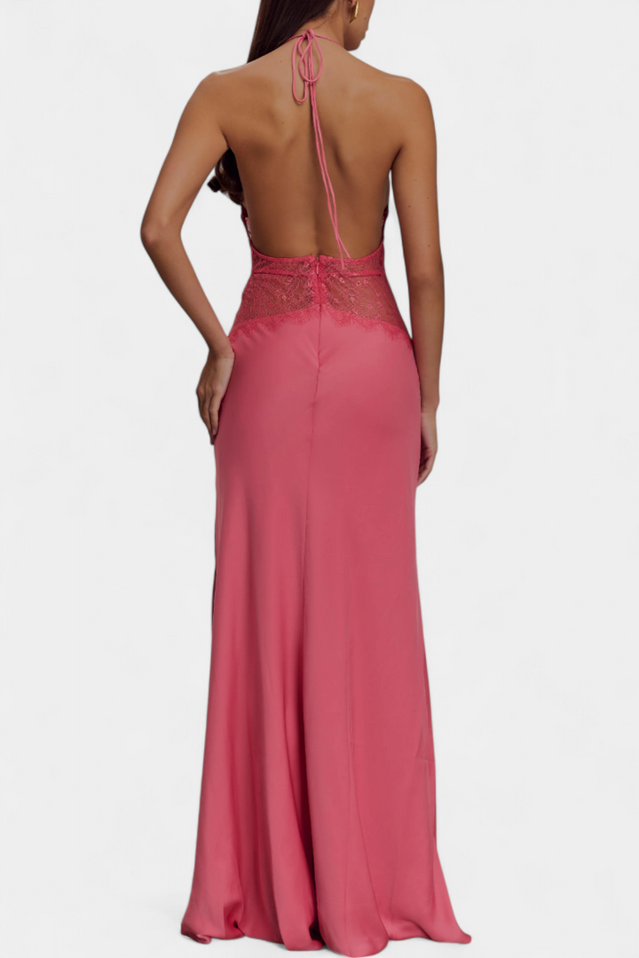 Ashanty - Long dress with halter neck and transparent slit detail