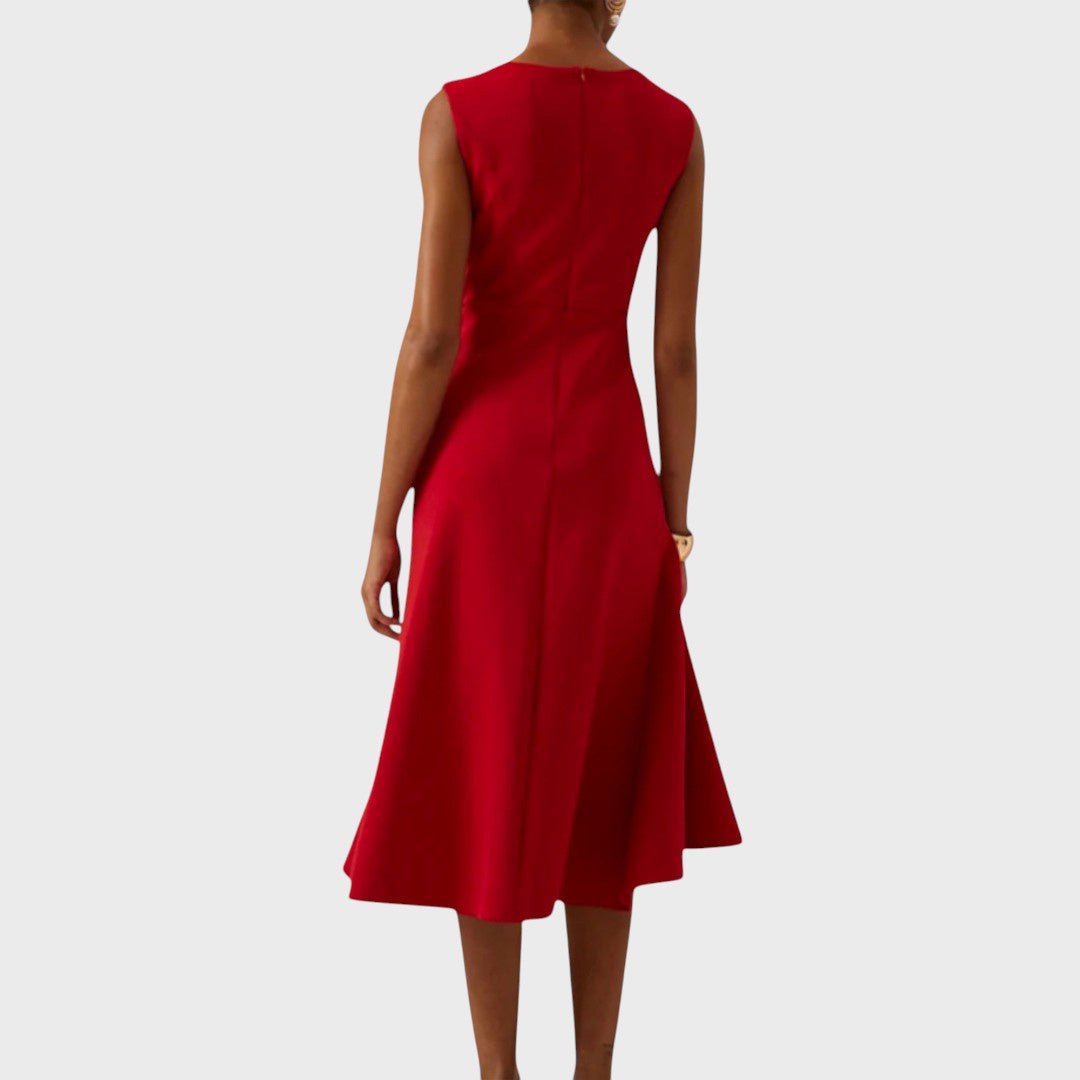 Katarina - Asümmeetriline midi kleit kogutud disainiga