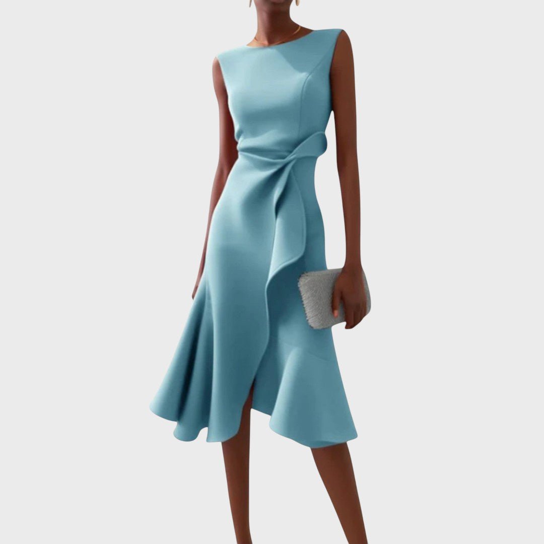 Katarina - Asümmeetriline midi kleit kogutud disainiga